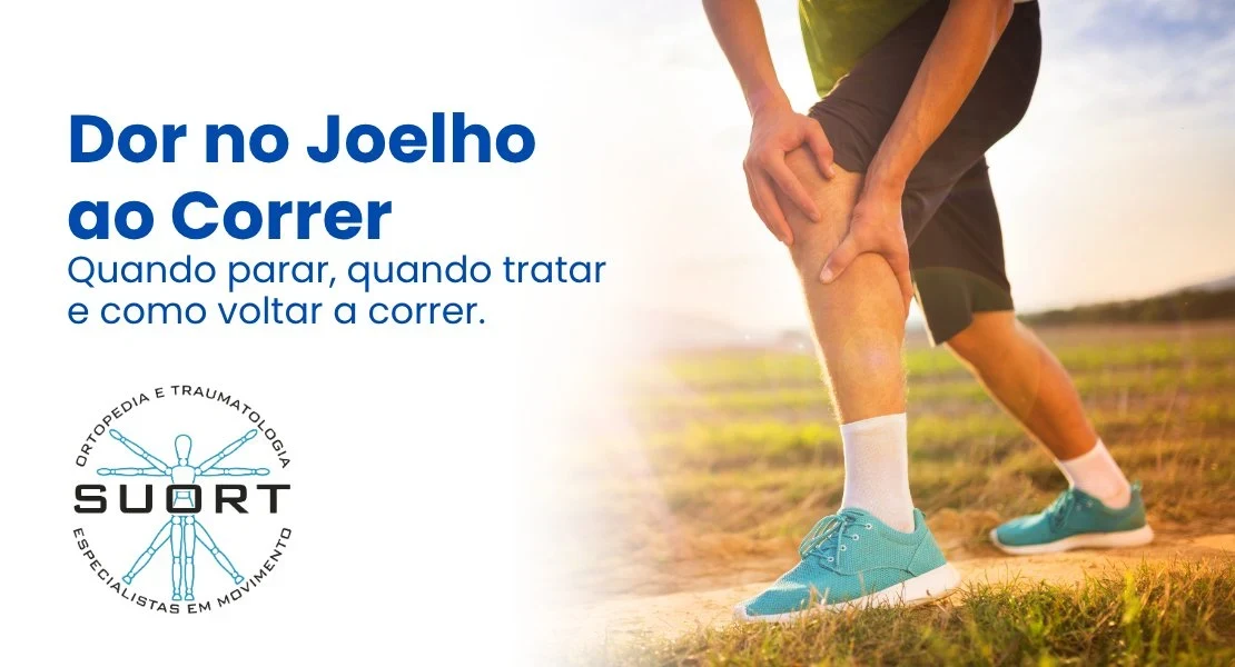 Corredor com dor no joelho durante treino, tratamento com ortopedista e fisioterapia com convênio na SUORT Clínica Integrada, Perdizes, São Paulo